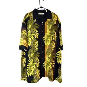 Tommy Bahama Black Silk Hawaiian Shirt With Green Leaf Print Size 2XT